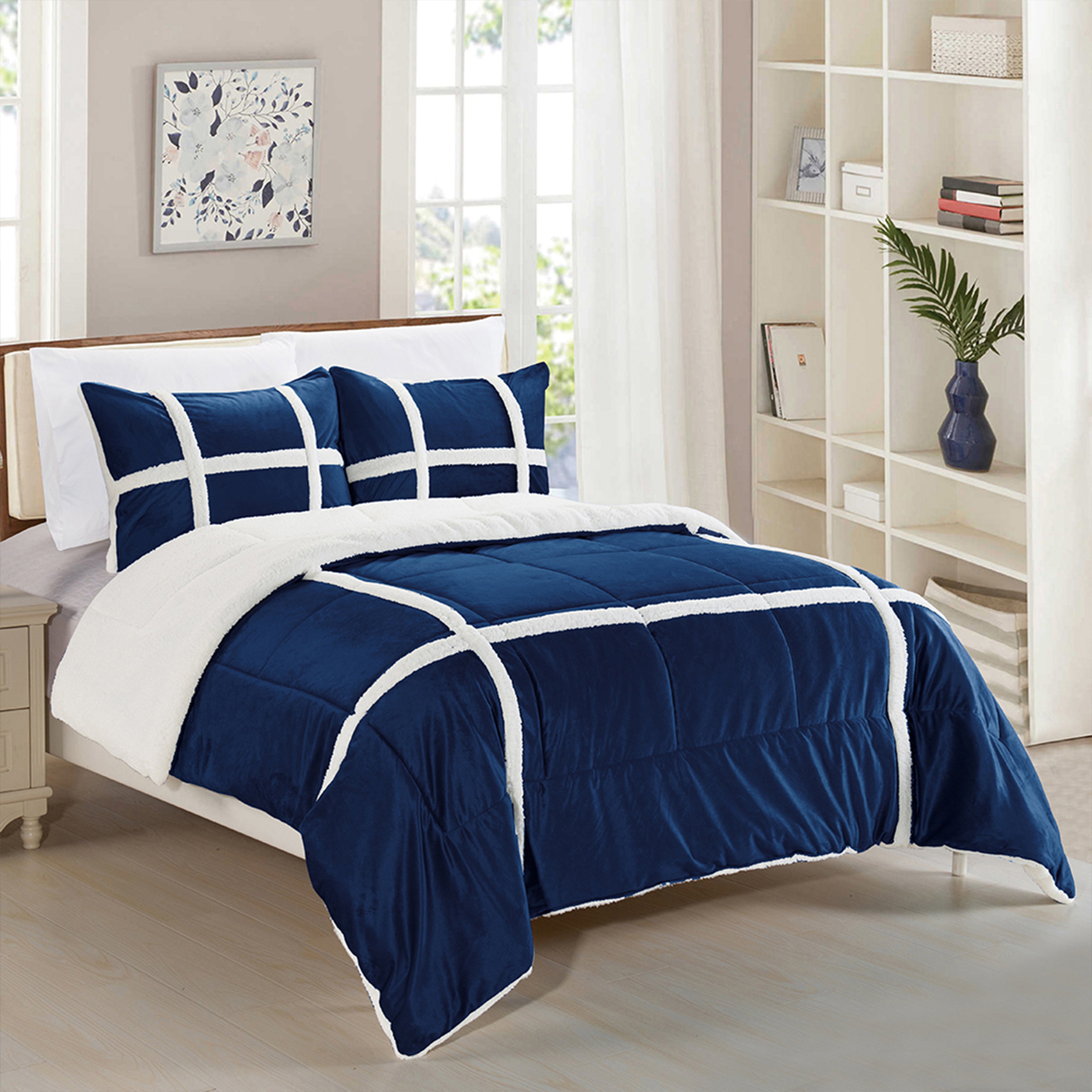 3-Piece Stripe Micro-Suede Reversible Sherpa - Comforter Set