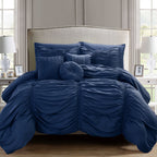 10-Piece Pleated Comforter Set - Includes 4-Piece Sheet Set with Double Sided Storage Pockets