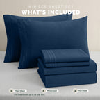 Extra deep 18-24 Inch Pocket 3 Line Embroidery, 6-Piece Sheet Set, Moody Shades