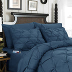 8-Piece Pintuck Pinch Pleated Comforter Set - Includes 4-Piece Sheet Set with Double Sided Storage Pockets