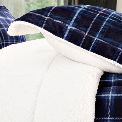 Elegant Comfort 3-Piece Plaid Micro-Suede Reversible Sherpa - Comforter Set