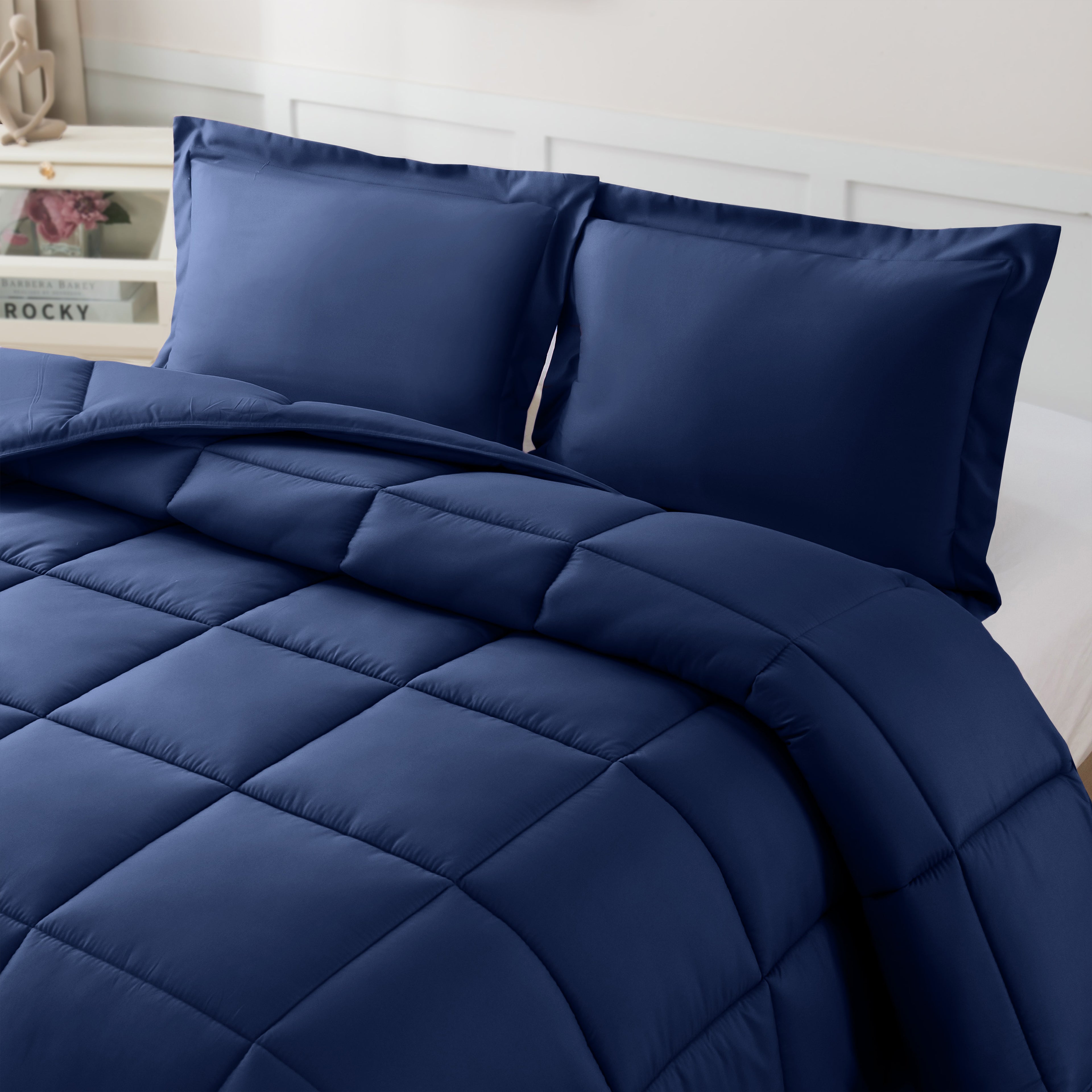 3-Piece Solid Box Stitched Comforter & Shams - Double-Filled Comforter