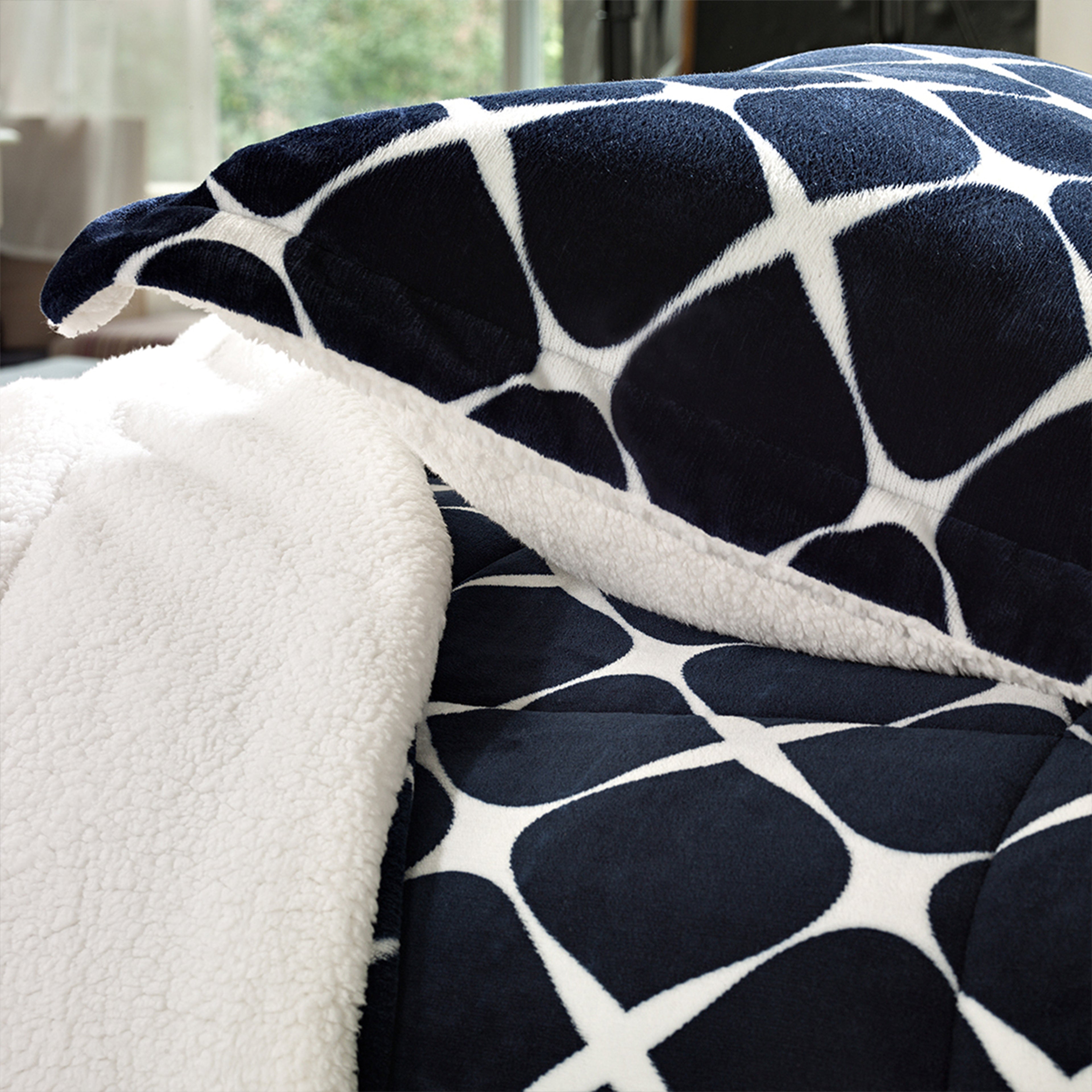 3-Piece Micro-Suede Reversible Sherpa - Bloomingdale Pattern Comforter Set