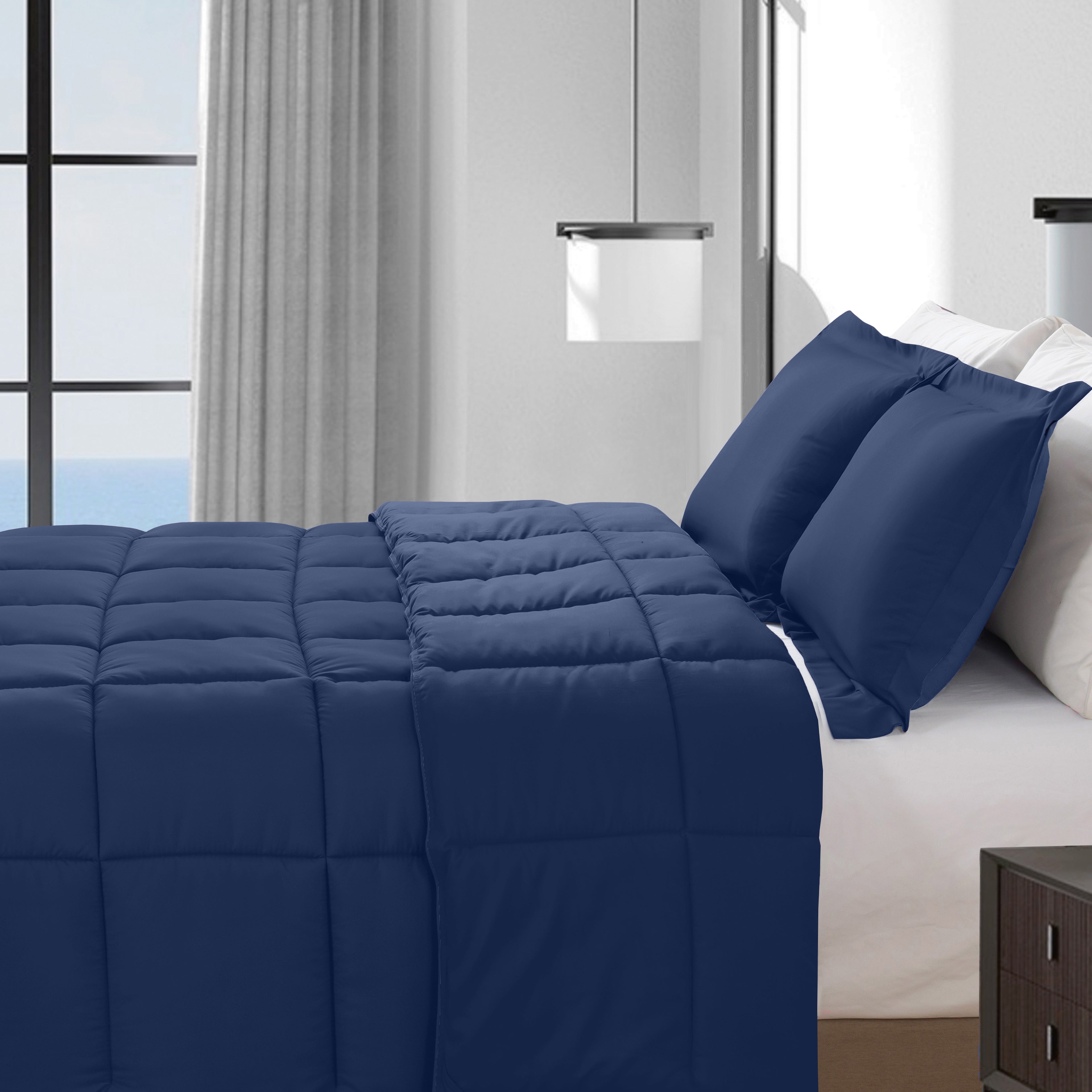 3-Piece Solid Box Stitched Comforter & Shams - Double-Filled Comforter