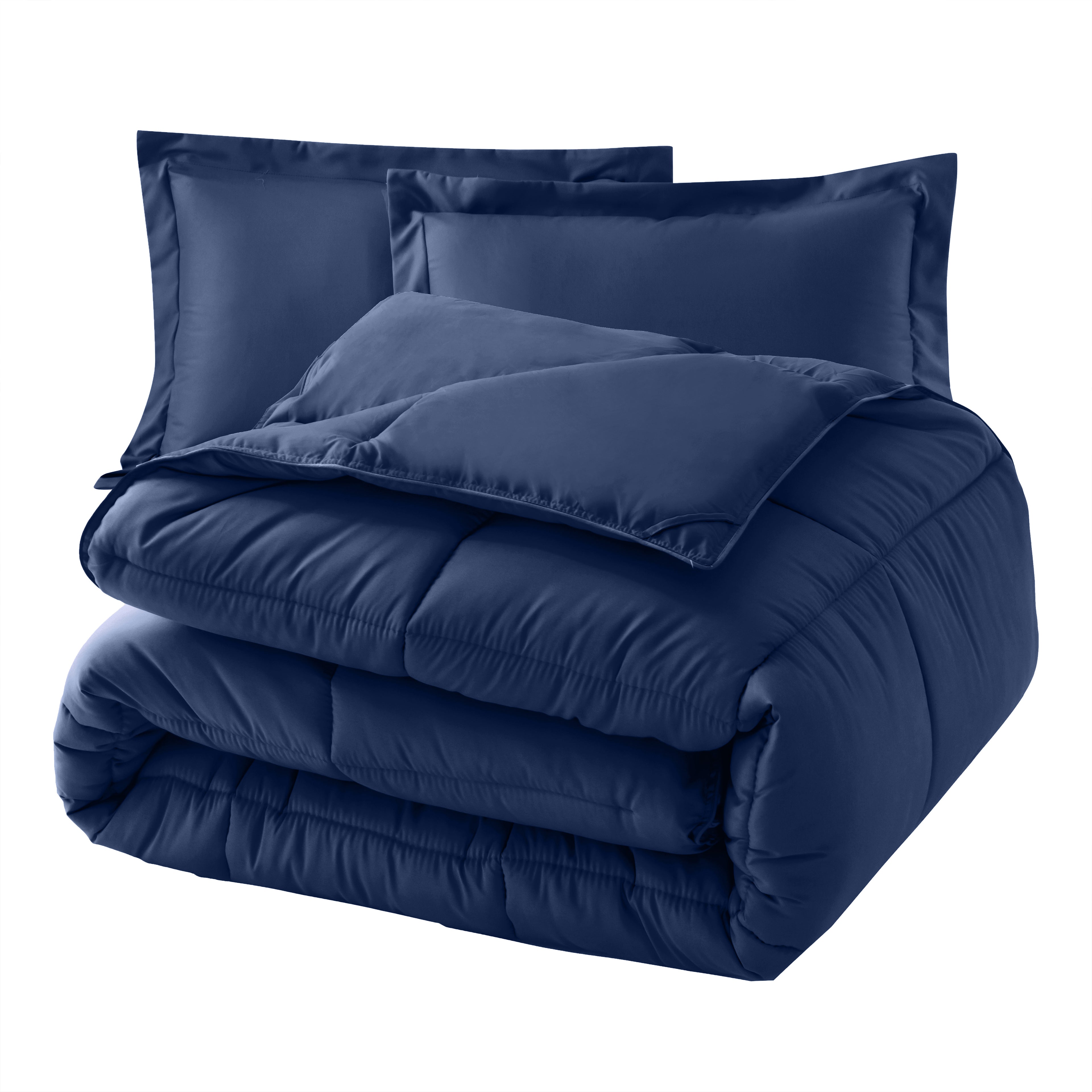 3-Piece Solid Box Stitched Comforter & Shams - Double-Filled Comforter