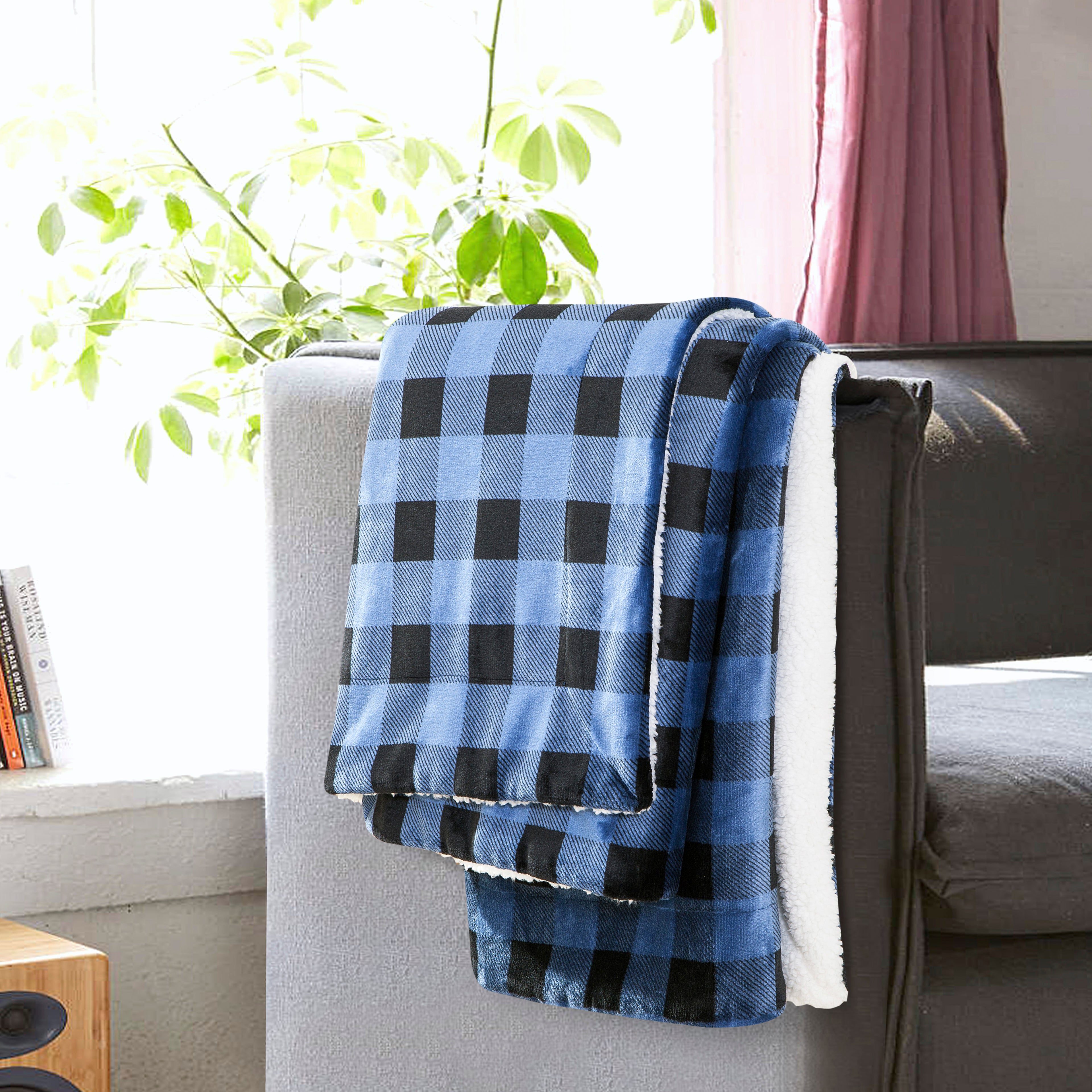 Buffalo Plaid Flannel Fleece Sherpa Throw Blanket