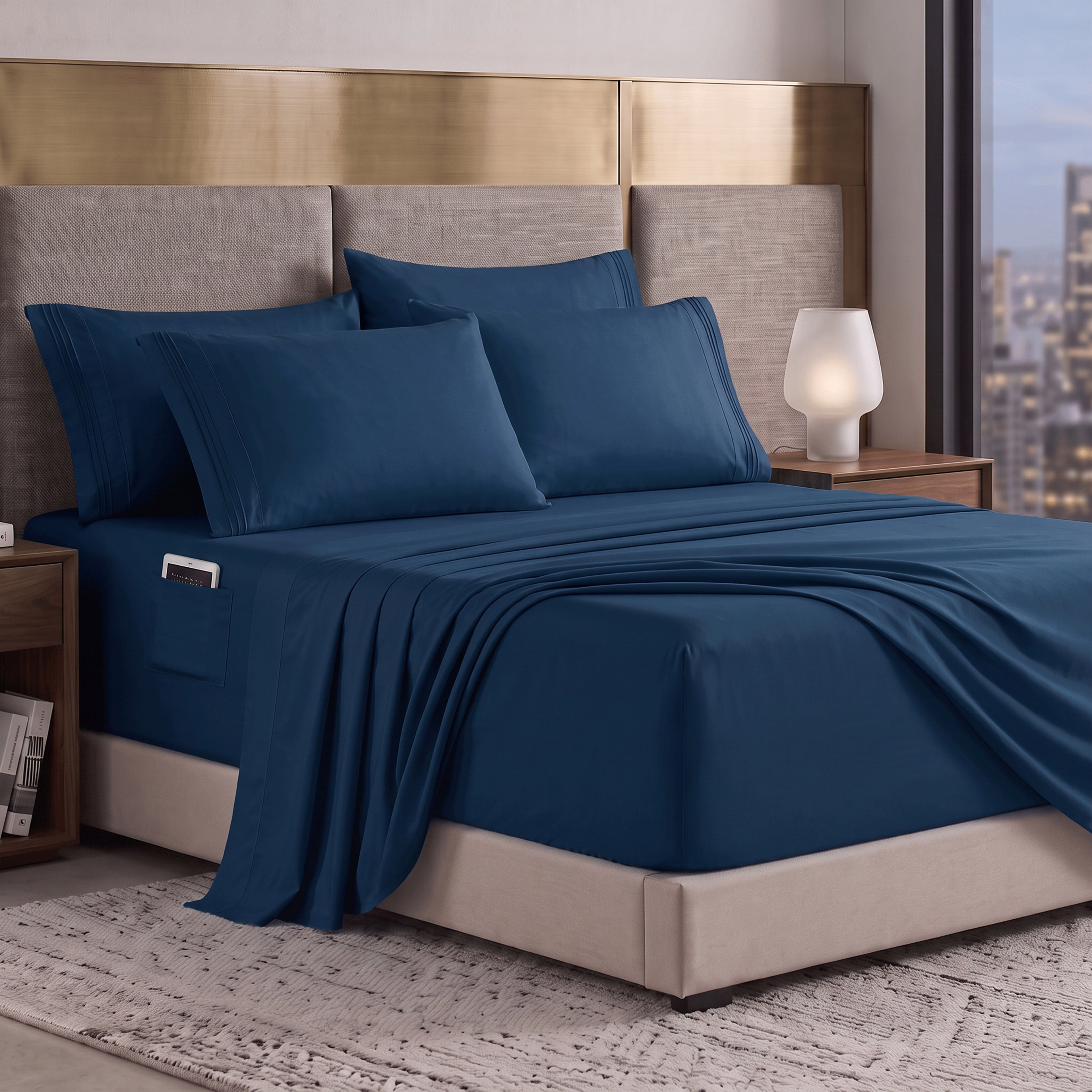 Extra deep 18-24 Inch Pocket 3 Line Embroidery, 6-Piece Sheet Set, Moody Shades