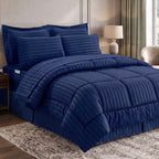 8-Piece Dobby Stripe Comforter Set - Includes 4-Piece Sheet Set with Double Sided Storage Pockets