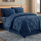 8-Piece Pintuck Pinch Pleated Comforter Set - Includes 4-Piece Sheet Set with Double Sided Storage Pockets
