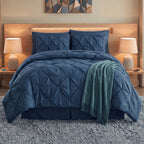 8-Piece Pintuck Pinch Pleated Comforter Set - Includes 4-Piece Sheet Set with Double Sided Storage Pockets