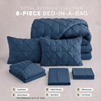 8-Piece Pintuck Pinch Pleated Comforter Set - Includes 4-Piece Sheet Set with Double Sided Storage Pockets