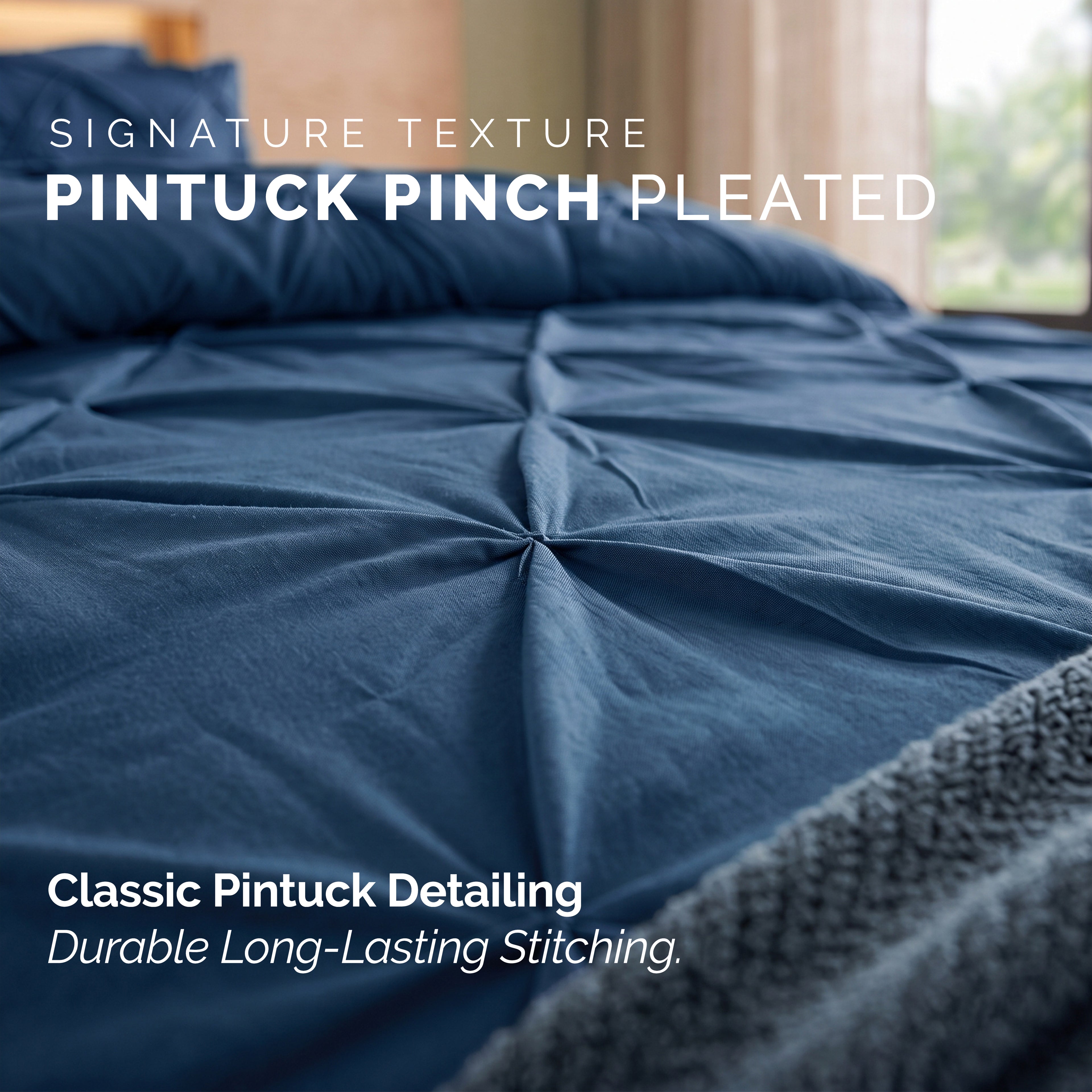 8-Piece Pintuck Pinch Pleated Comforter Set - Includes 4-Piece Sheet Set with Double Sided Storage Pockets