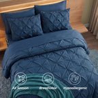 8-Piece Pintuck Pinch Pleated Comforter Set - Includes 4-Piece Sheet Set with Double Sided Storage Pockets