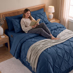 8-Piece Pintuck Pinch Pleated Comforter Set - Includes 4-Piece Sheet Set with Double Sided Storage Pockets