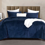 3-Piece Velvet Corduroy Stripe Quilted Bedspread Coverlet Set