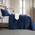 3-Piece Velvet Corduroy Stripe Quilted Bedspread Coverlet Set