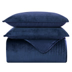 3-Piece Velvet Corduroy Stripe Quilted Bedspread Coverlet Set