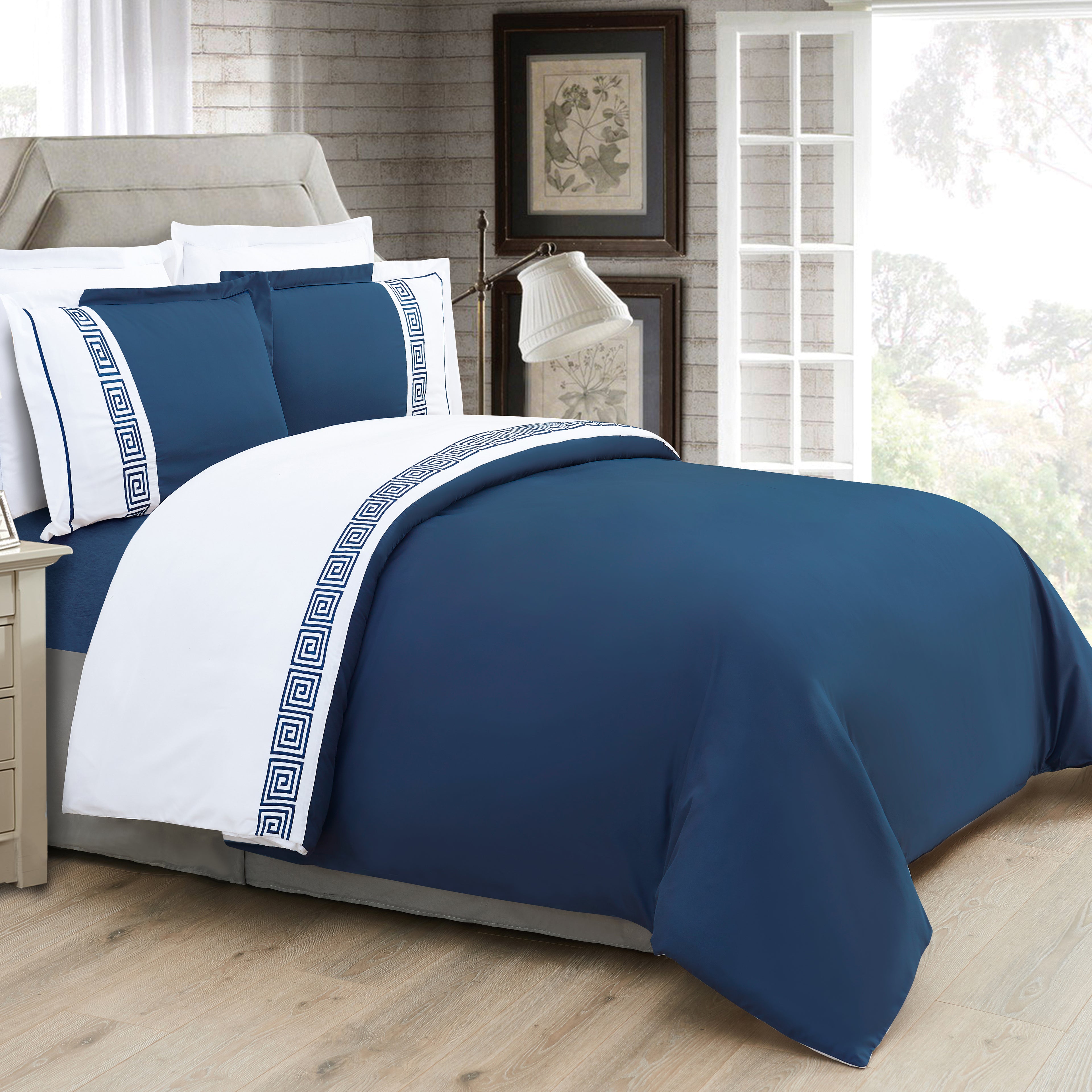 3-Piece Greek Embroidered Duvet Cover Set