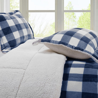 Elegant Comfort 3-Piece Buffalo Micro-Suede Reversible Sherpa - Lodge-Plaid Pattern Comforter Set