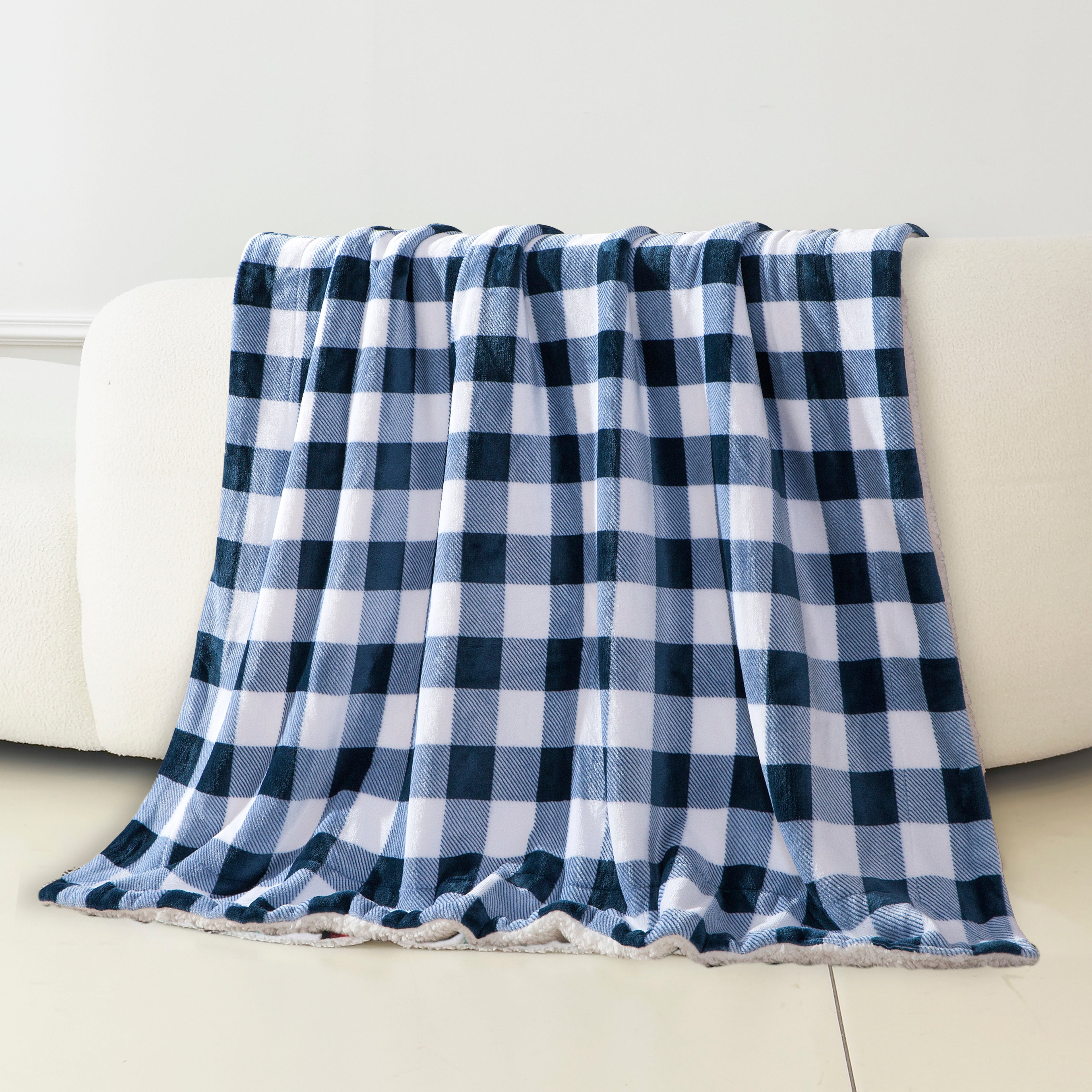 Buffalo Plaid Flannel Fleece Sherpa Throw Blanket