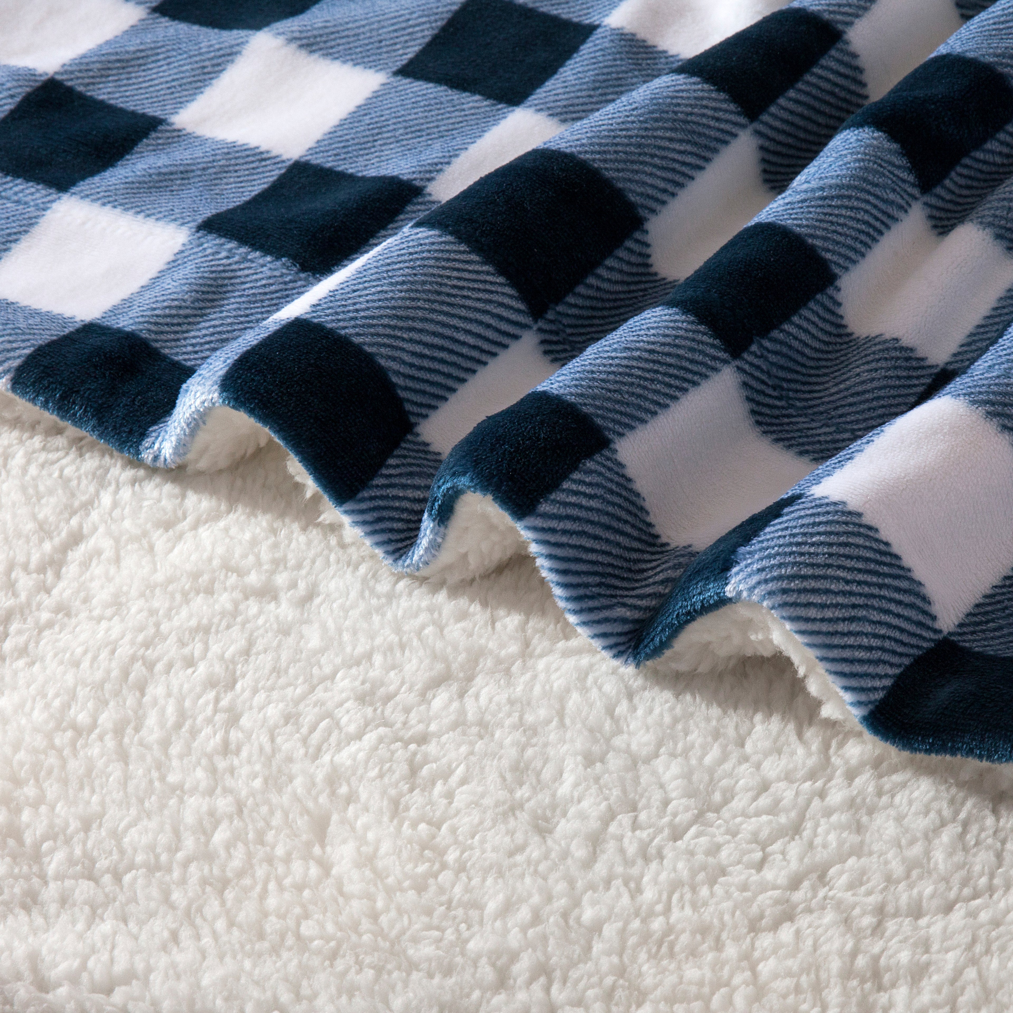 Buffalo Plaid Flannel Fleece Sherpa Throw Blanket