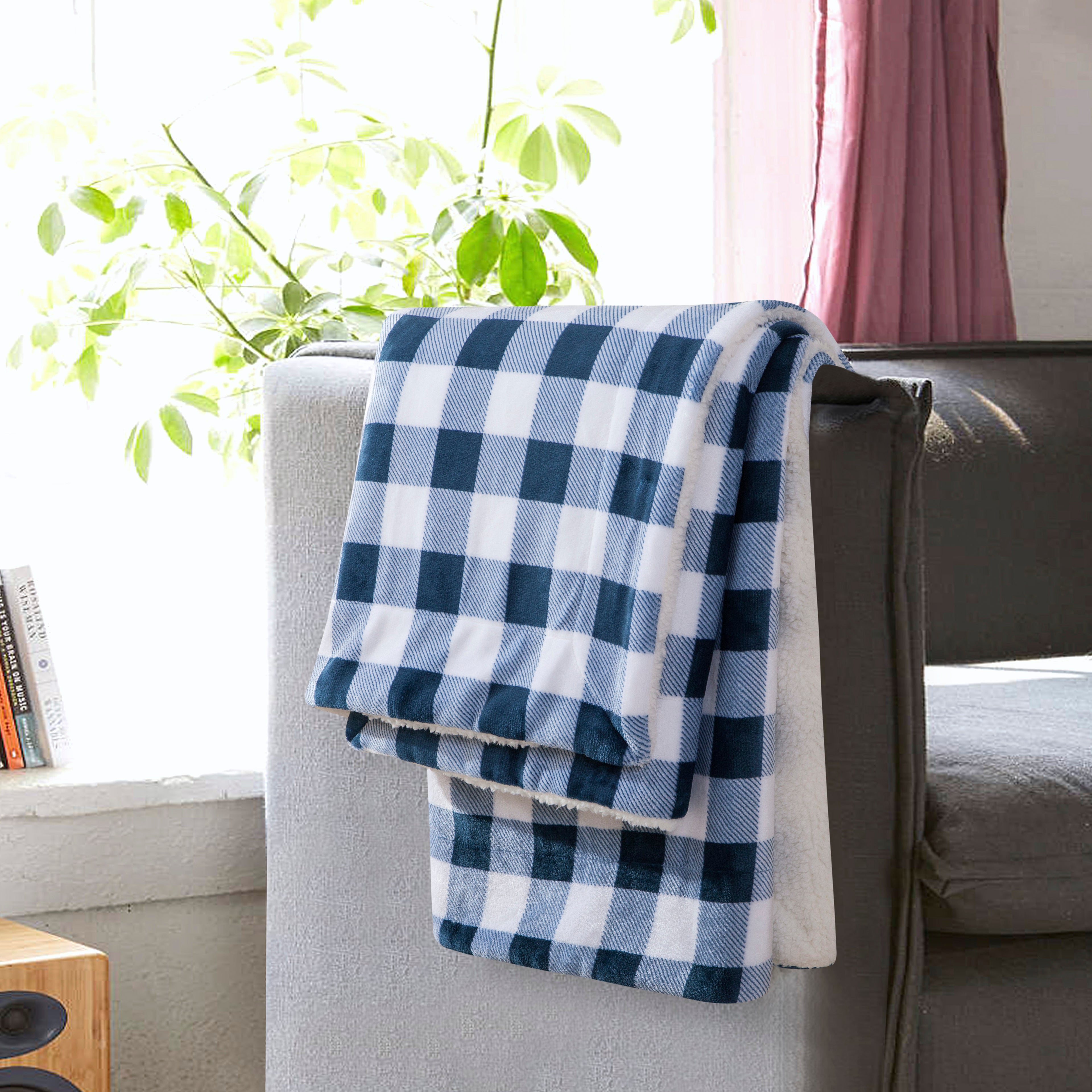 Buffalo Plaid Flannel Fleece Sherpa Throw Blanket