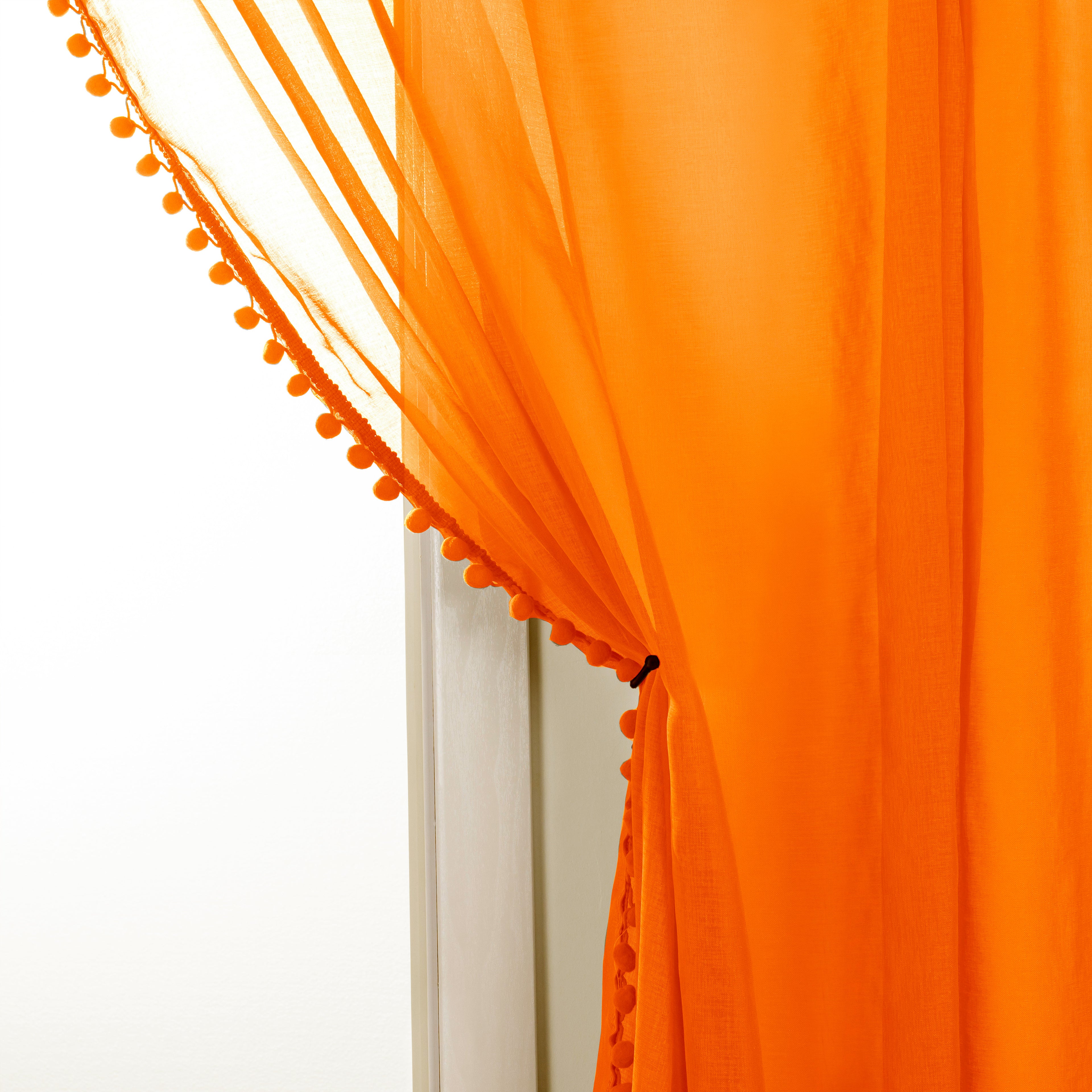 Set of 2 Pom Pom Tasseled Sheer Curtain - Rod Pocket