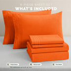 Extra deep Pocket 3 Line Embroidery, 6-Piece Sheet Set