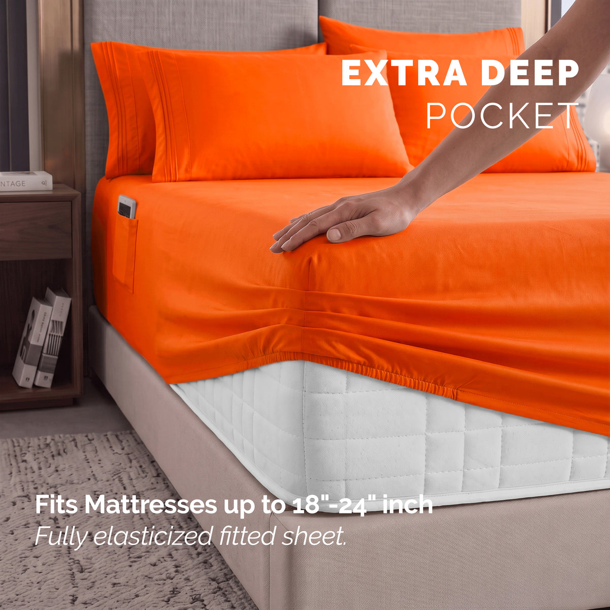 Extra deep Pocket 3 Line Embroidery, 6-Piece Sheet Set
