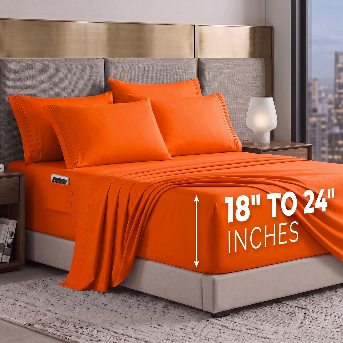 Extra deep Pocket 3 Line Embroidery, 6-Piece Sheet Set
