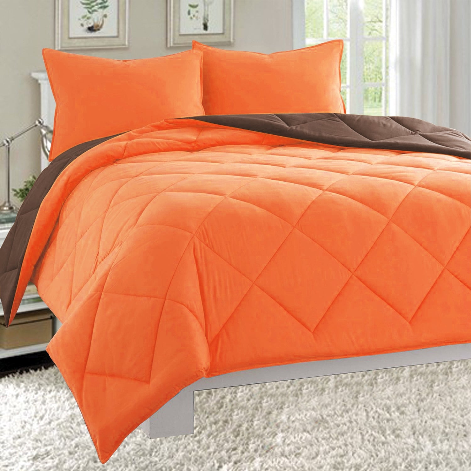 3-Piece Reversible Diamond Stitched Comforter & Shams