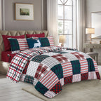 8-Piece Lodge Plaid and Patch Reversible Comforter Set - Includes 4-Piece Sheet Set with Double Sided Storage Pockets