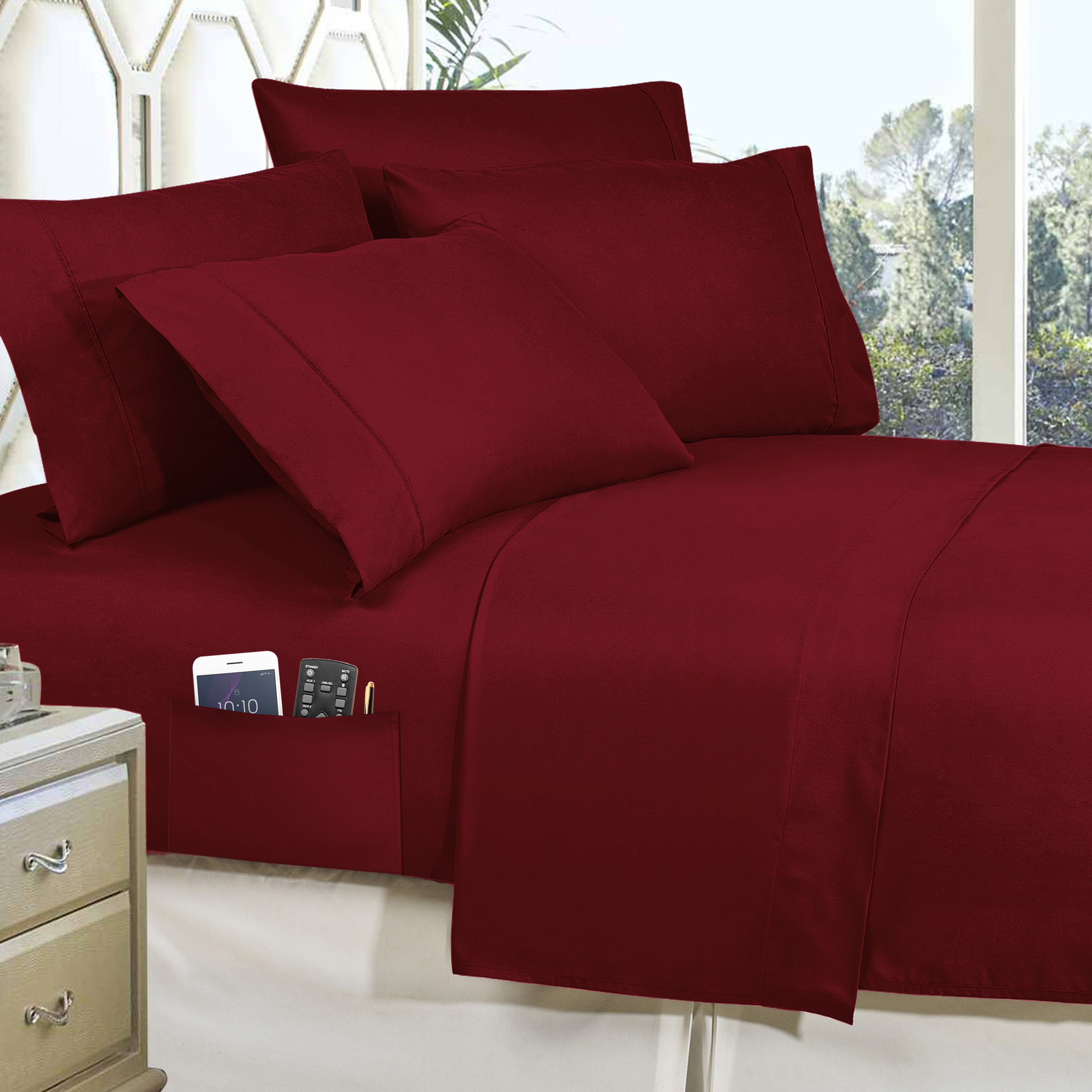 8-Piece Lodge Plaid and Patch Reversible Comforter Set - Includes 4-Piece Sheet Set with Double Sided Storage Pockets