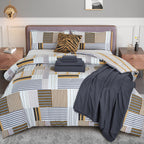 8-Piece Lodge Plaid and Patch Reversible Comforter Set - Includes 4-Piece Sheet Set with Double Sided Storage Pockets