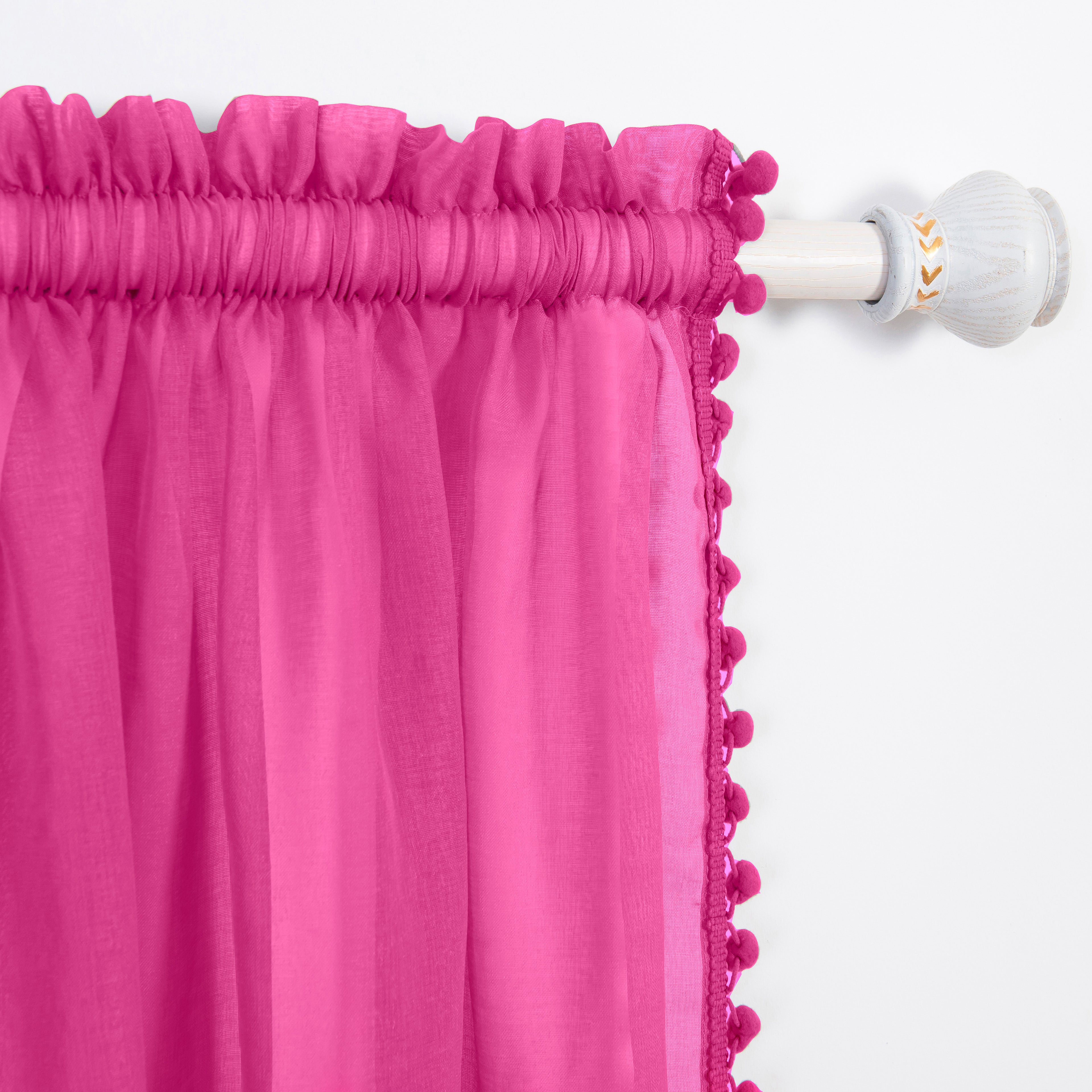 Set of 2 Pom Pom Tasseled Sheer Curtain - Rod Pocket