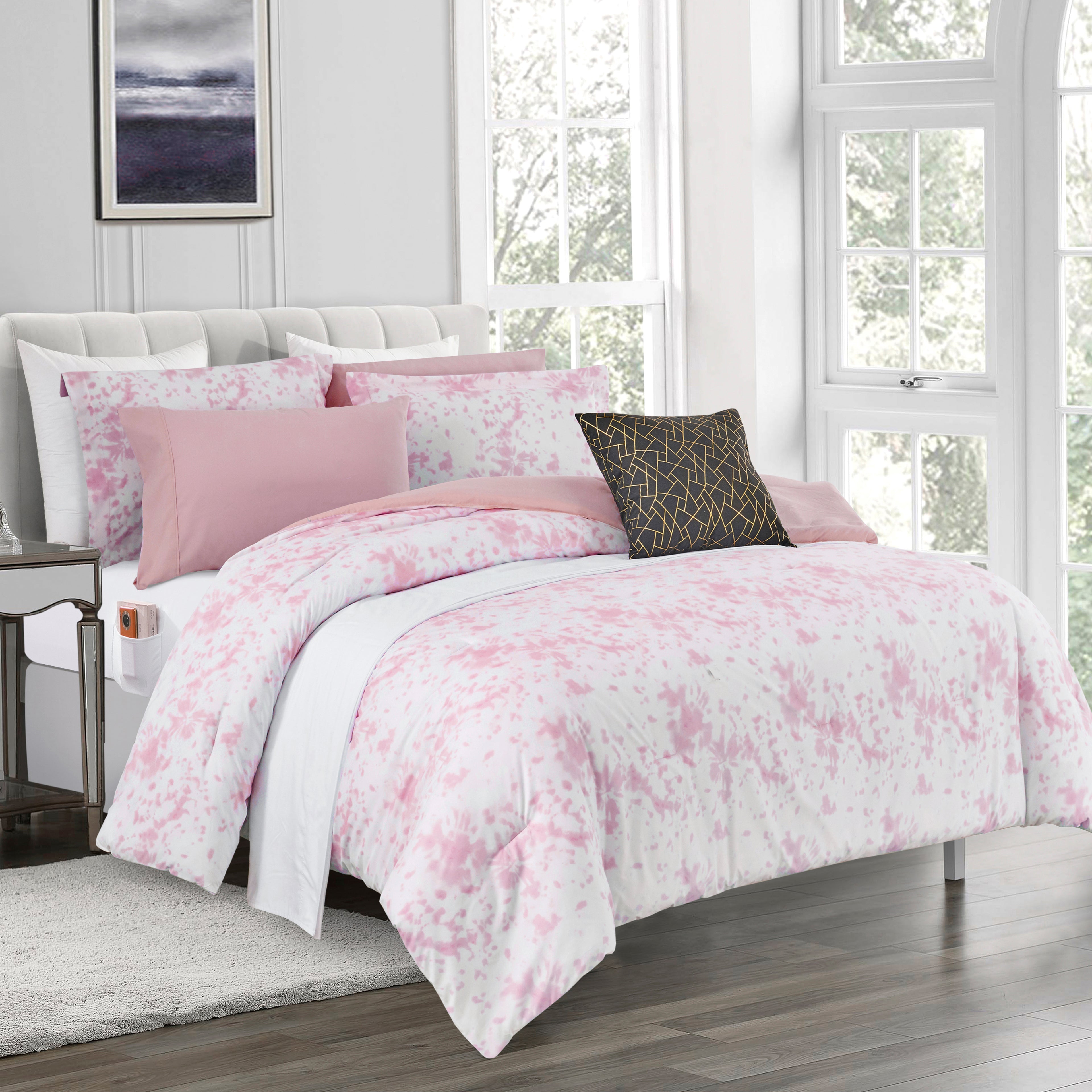 10-Piece Tie-Dye Comforter Set, Includes 6-Piece Sheet Set with Double Sided Storage Pockets