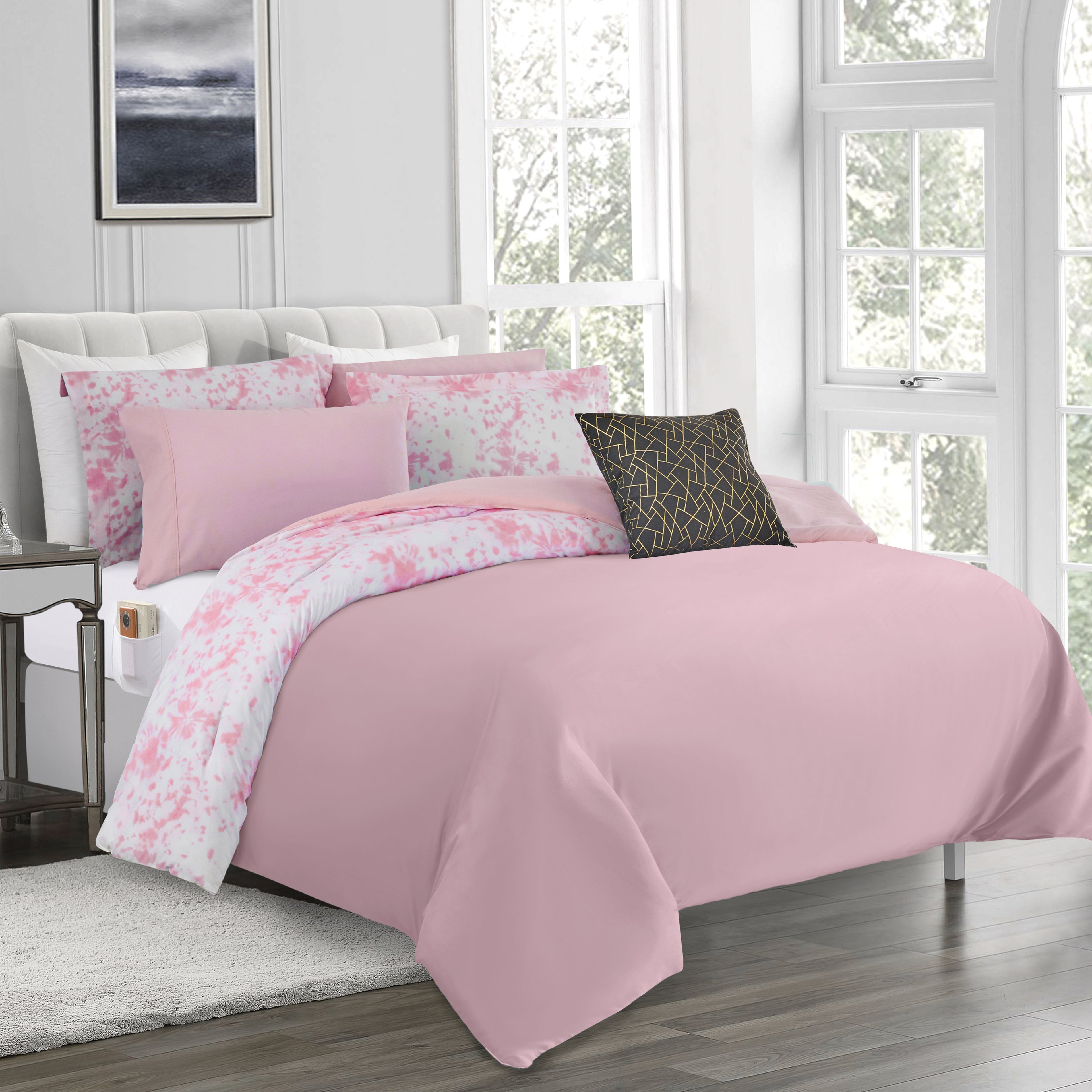 10-Piece Tie-Dye Comforter Set, Includes 6-Piece Sheet Set with Double Sided Storage Pockets