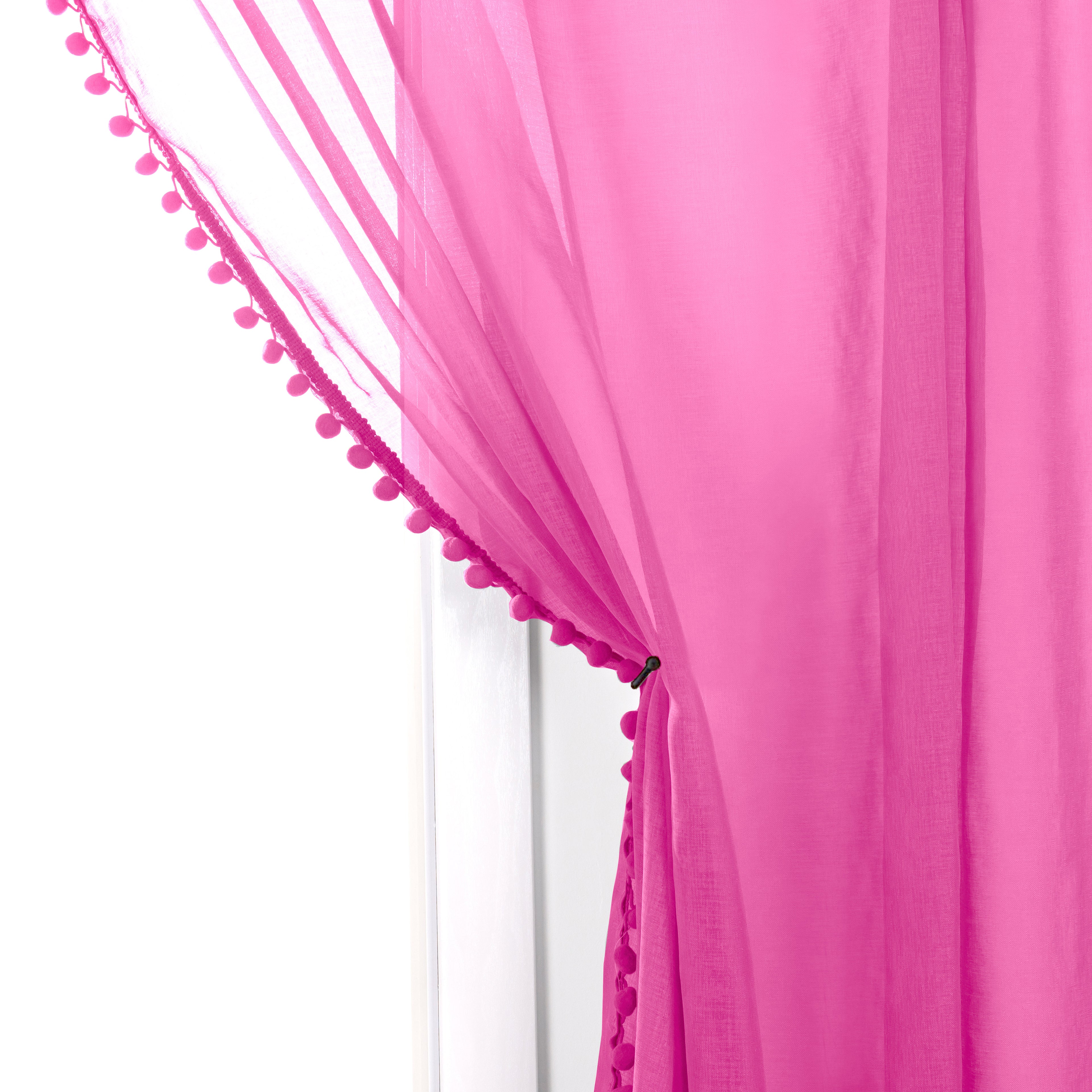 Set of 2 Pom Pom Tasseled Sheer Curtain - Rod Pocket