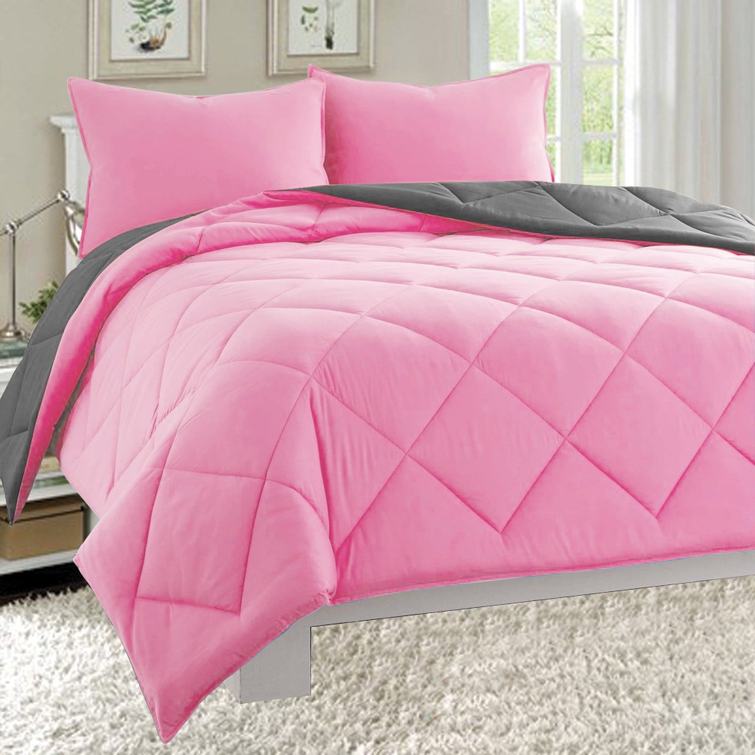 3-Piece Reversible Diamond Stitched Comforter & Shams
