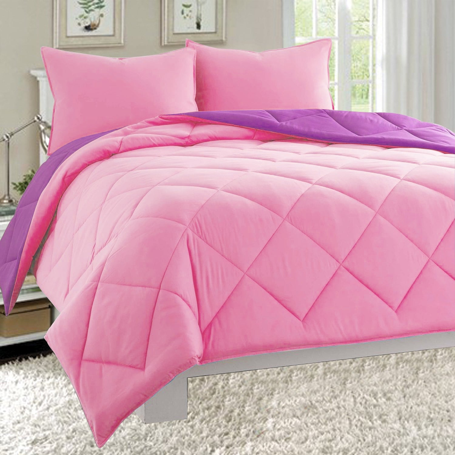 3-Piece Reversible Diamond Stitched Comforter & Shams