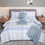 8-Piece Lodge Plaid and Patch Reversible Comforter Set - Includes 4-Piece Sheet Set with Double Sided Storage Pockets