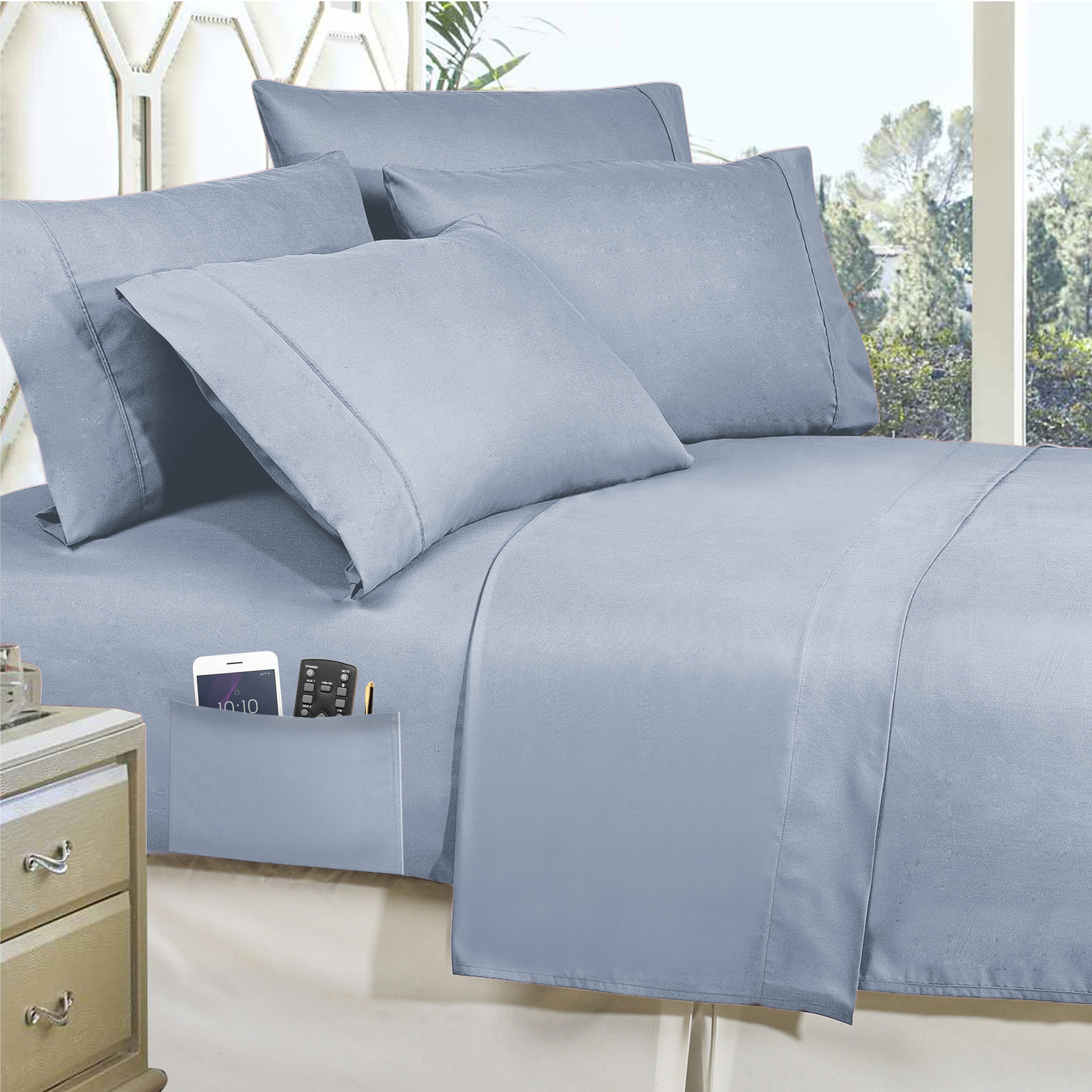 8-Piece Lodge Plaid and Patch Reversible Comforter Set - Includes 4-Piece Sheet Set with Double Sided Storage Pockets