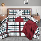 8-Piece Lodge Plaid and Patch Reversible Comforter Set - Includes 4-Piece Sheet Set with Double Sided Storage Pockets