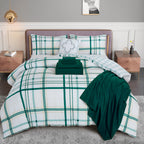 8-Piece Lodge Plaid and Patch Reversible Comforter Set - Includes 4-Piece Sheet Set with Double Sided Storage Pockets