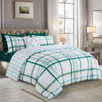 8-Piece Lodge Plaid and Patch Reversible Comforter Set - Includes 4-Piece Sheet Set with Double Sided Storage Pockets