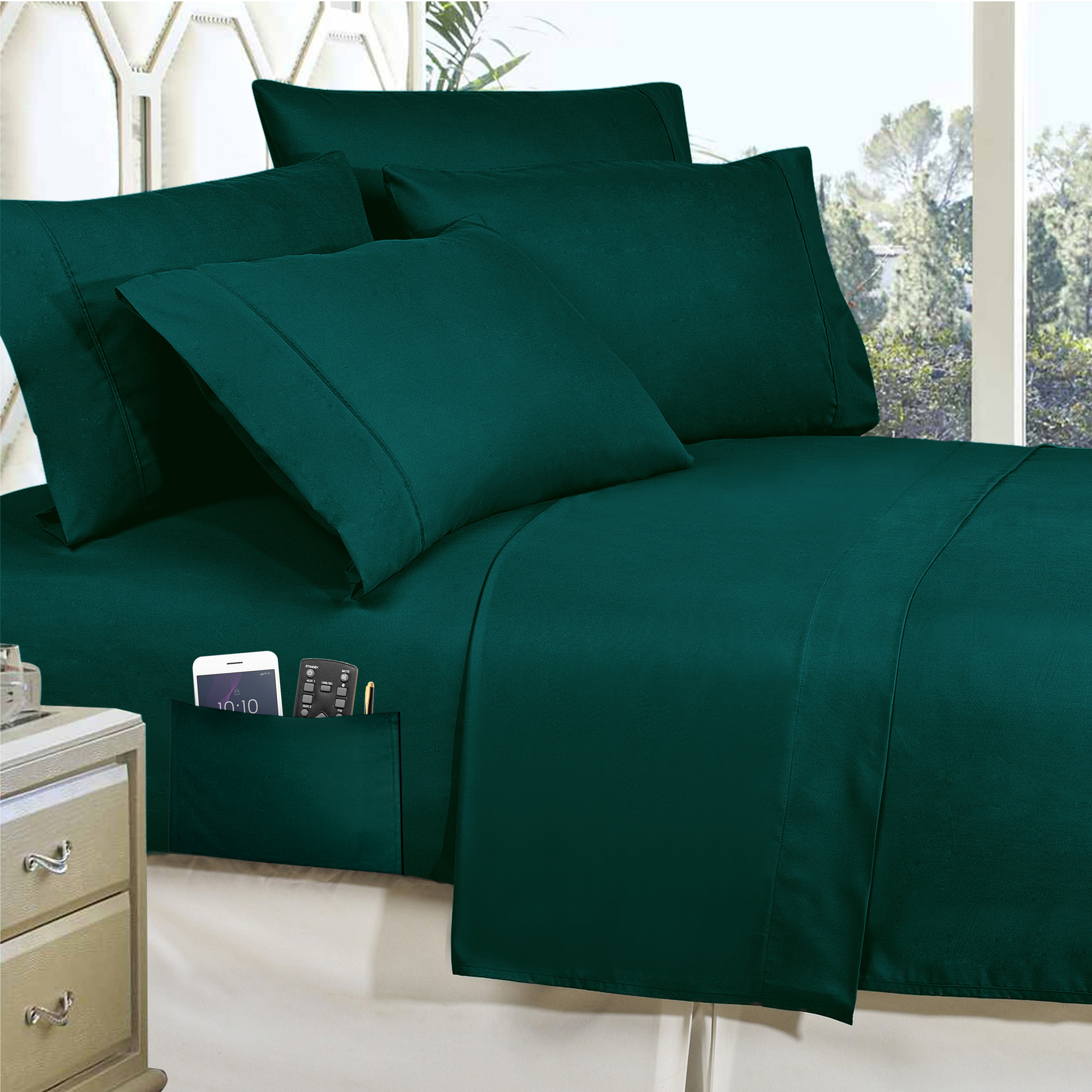 8-Piece Lodge Plaid and Patch Reversible Comforter Set - Includes 4-Piece Sheet Set with Double Sided Storage Pockets