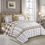 8-Piece Lodge Plaid and Patch Reversible Comforter Set - Includes 4-Piece Sheet Set with Double Sided Storage Pockets
