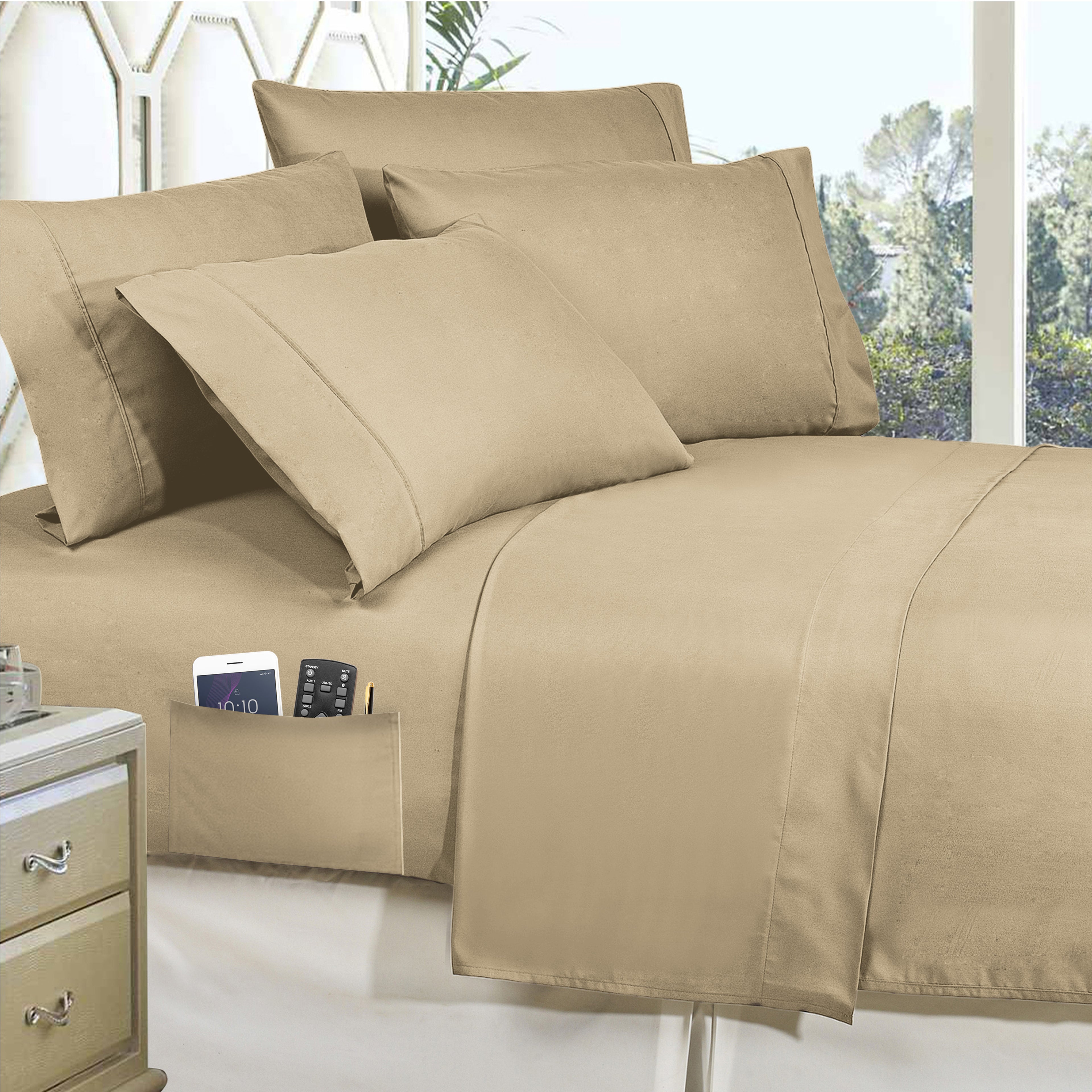 8-Piece Lodge Plaid and Patch Reversible Comforter Set - Includes 4-Piece Sheet Set with Double Sided Storage Pockets