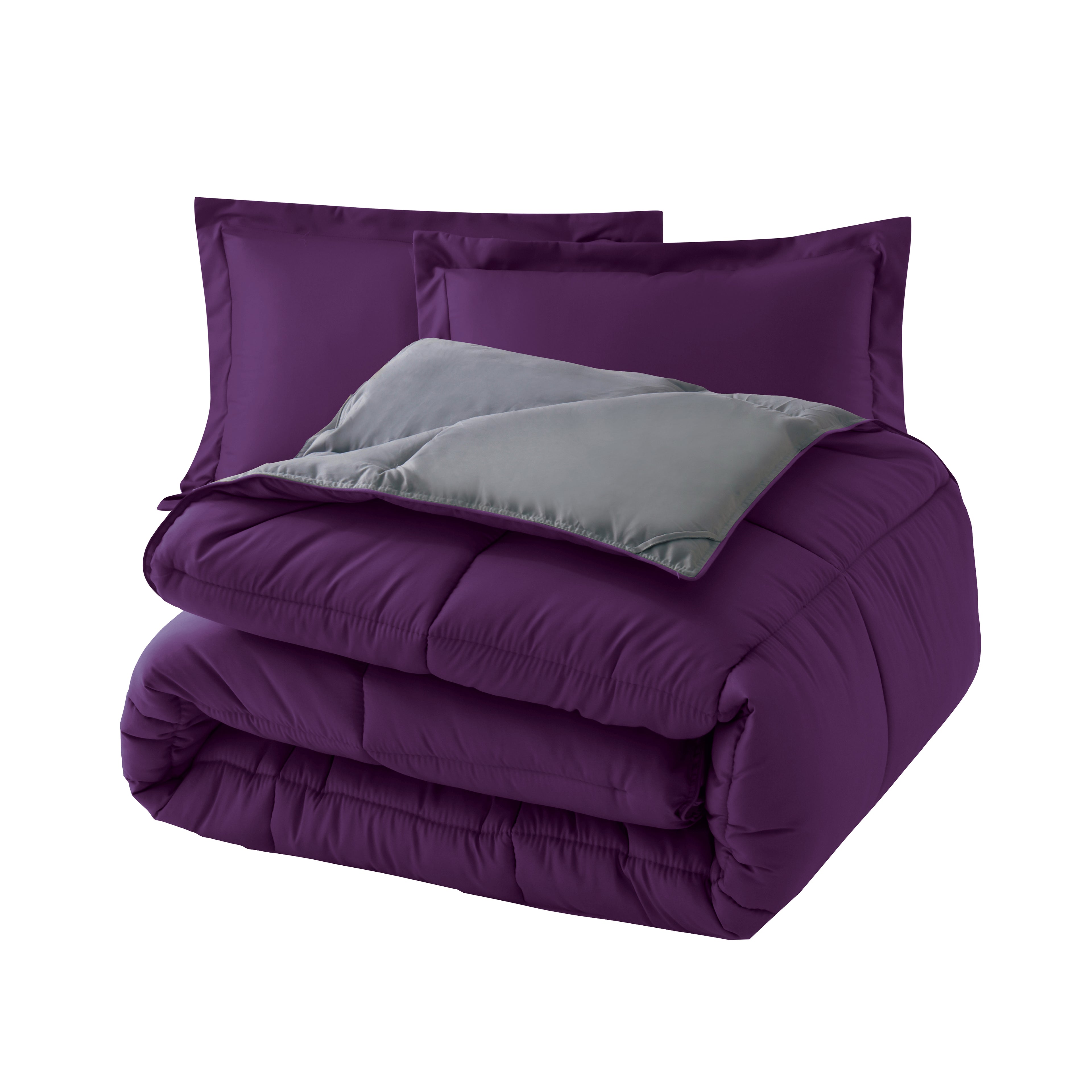 Reversible 3-Piece Box Stitched Comforter & Shams - Duvet Insert with 4 Corner Tabs
