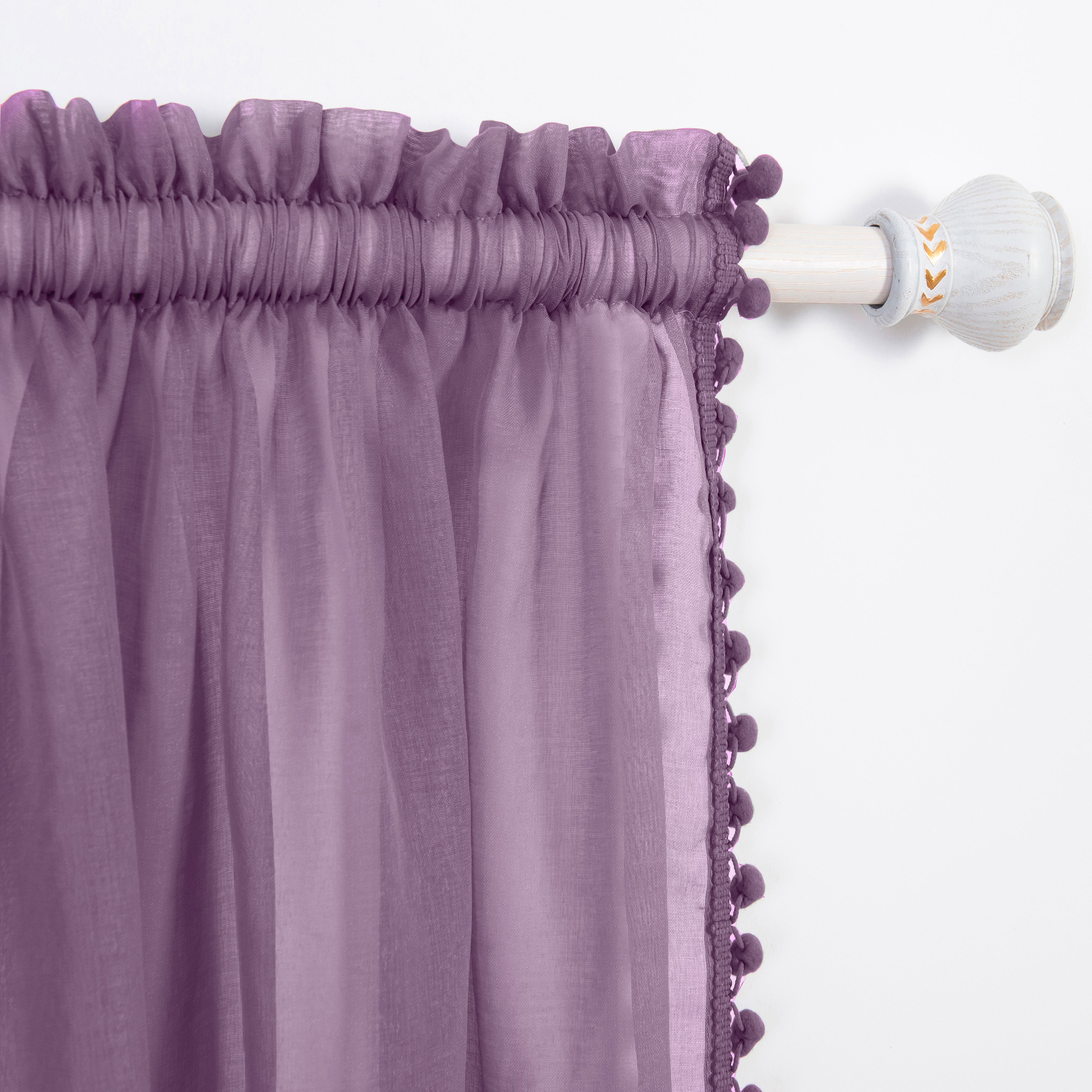 Set of 2 Pom Pom Tasseled Sheer Curtain - Rod Pocket